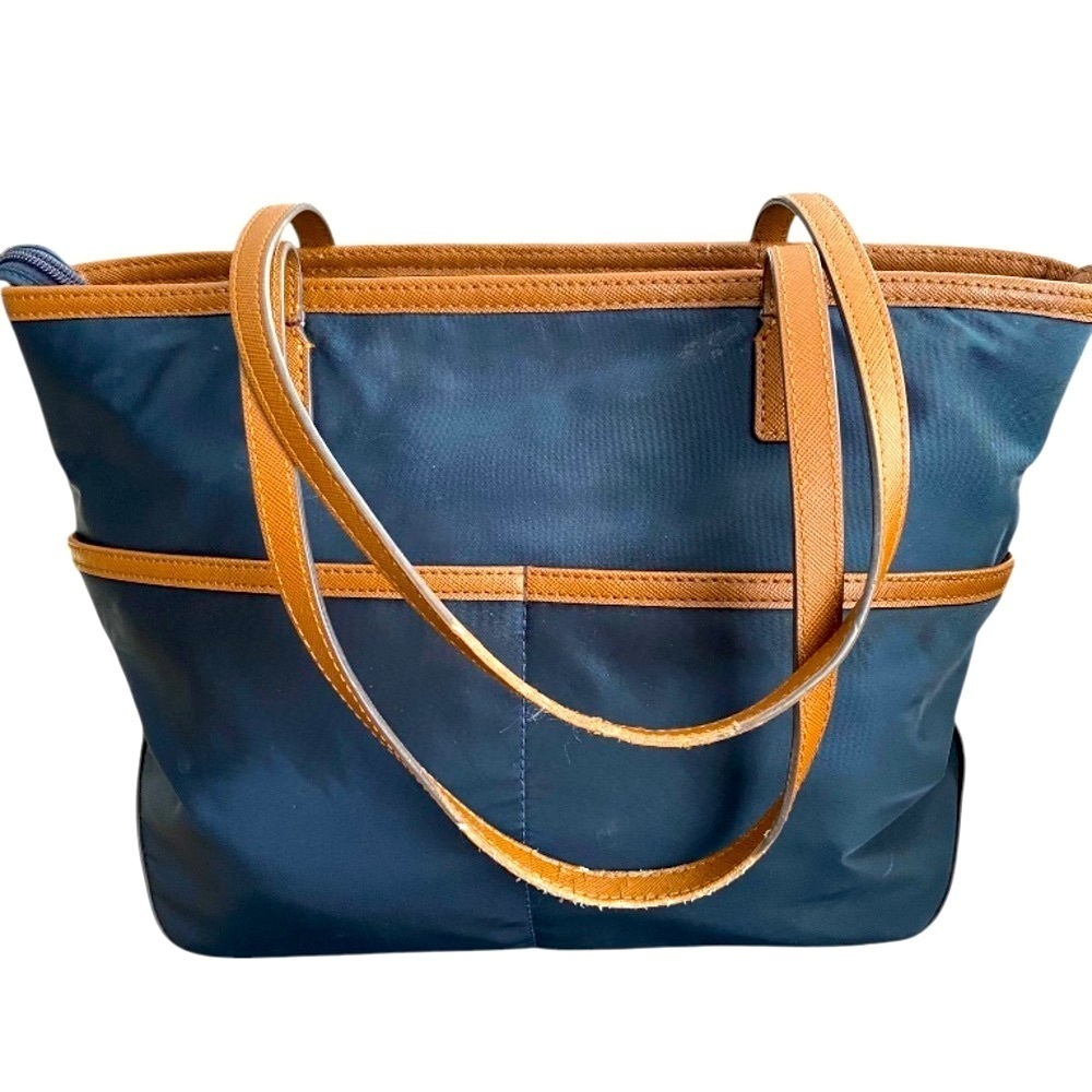 Michael Kors Kempton Blue Brown Nylon Tote Bag front zip Pockets Shoulder
C - Picture 2 of 10